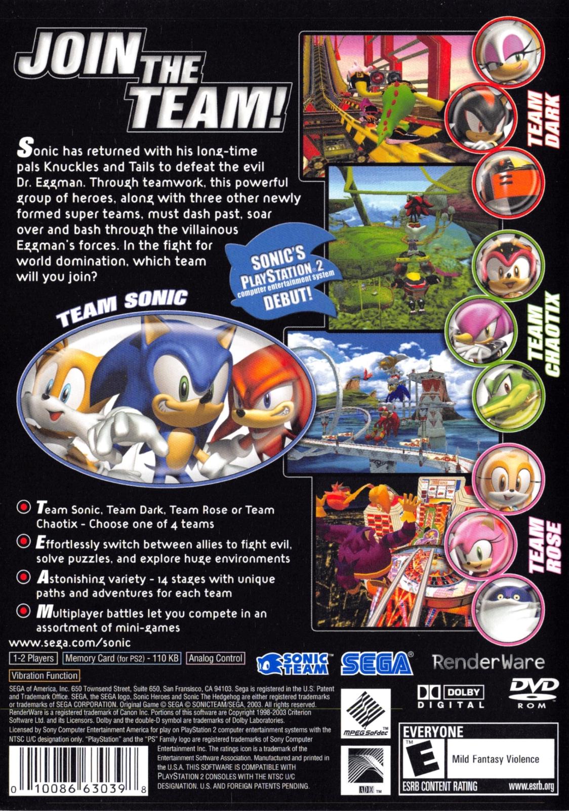 Sonic Heroes - PS2 Game - Used