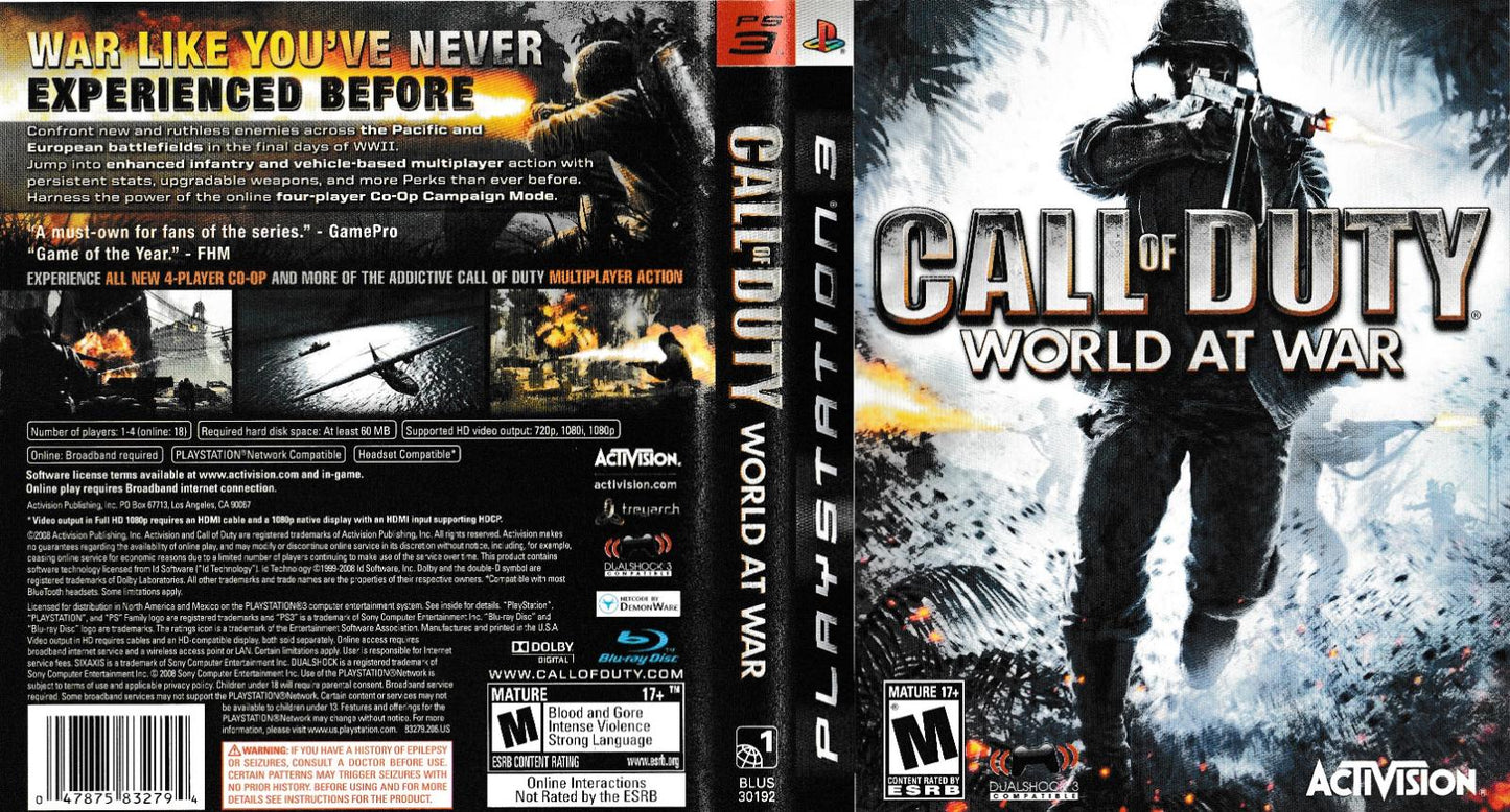 Call of Duty World at War - PS3 Game - Used
