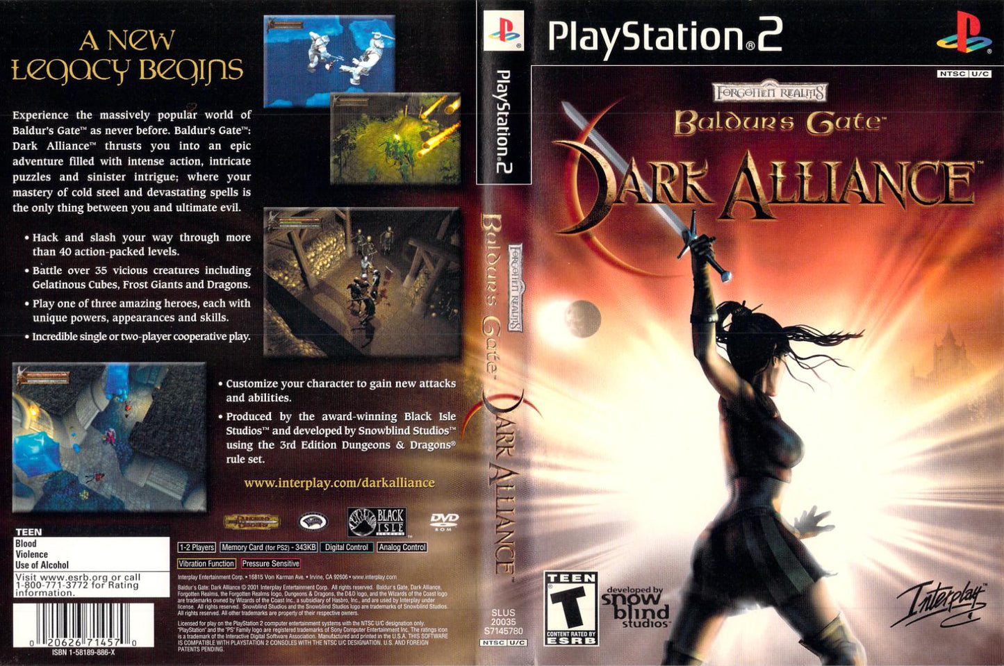 Baldur's Gate Dark Alliance - PS2 Game - Used
