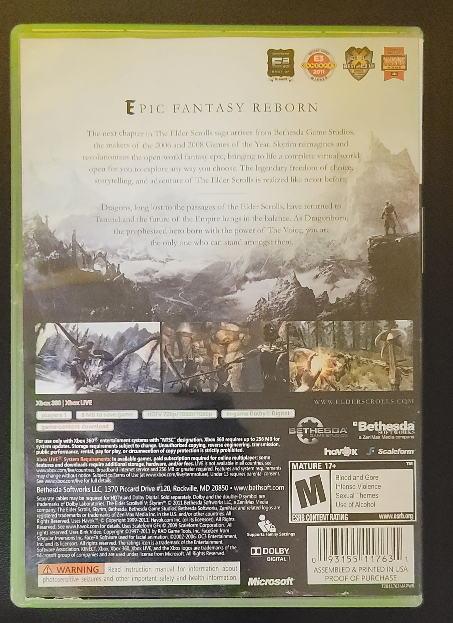 Skyrim, Elder Scrolls 5 - Xb360 - Used