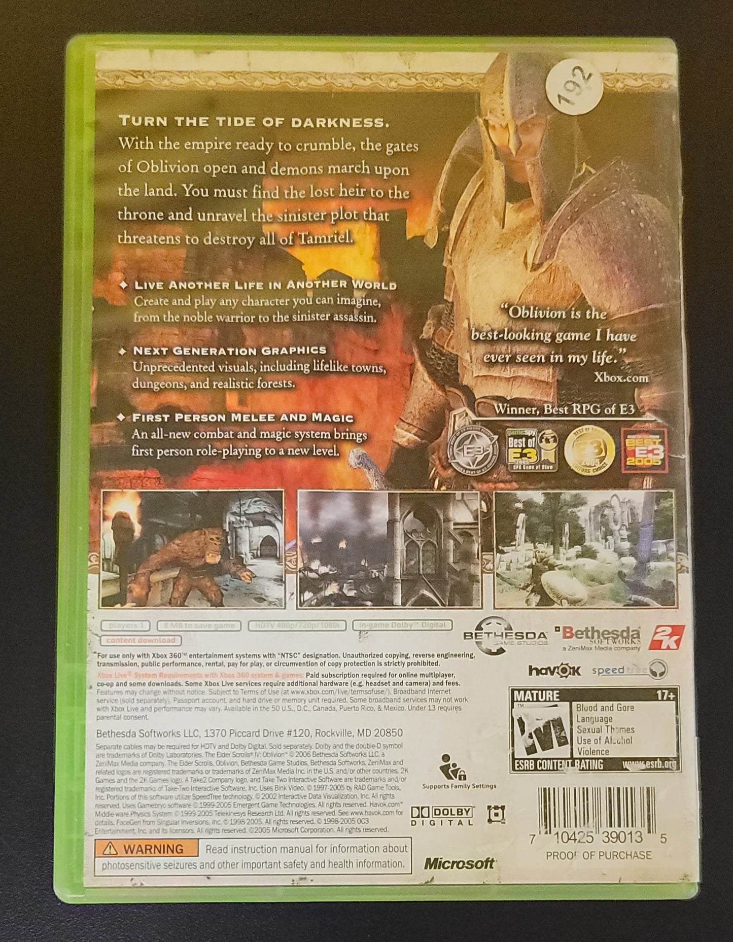 Oblivion, Elder Scrolls 4- Xb360- Used