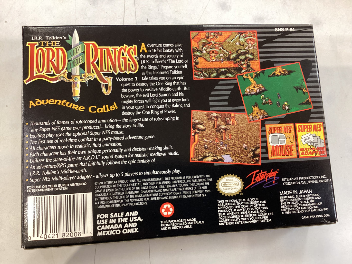 The Lord of The Ring Vol. 1 -SNES- Used