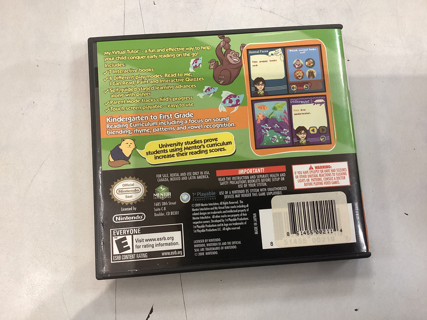 The Virtual Tutor; Reading Kindergarten-First Grade -DS- Used