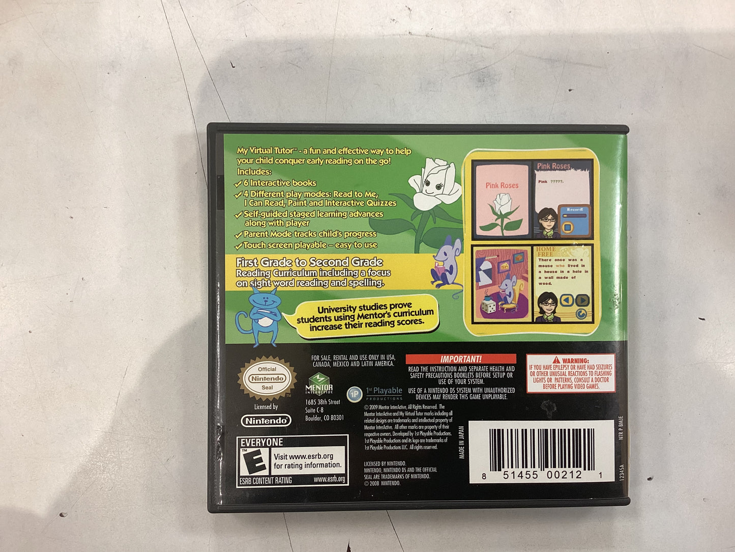 The Virtual Tutor; Reading First-Second Grade -DS- Used