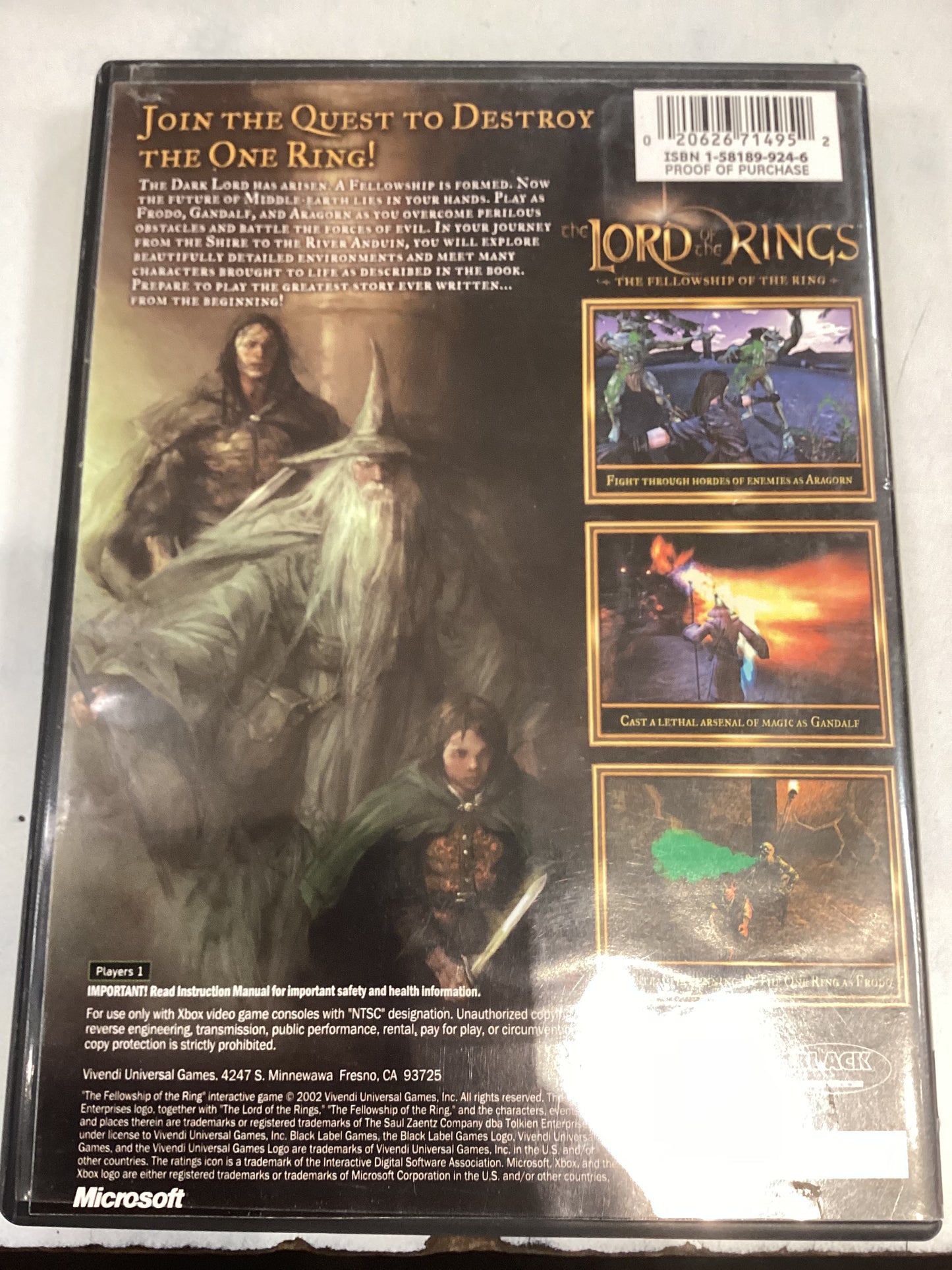 Lord of The Rings; The Fellowship of The Ring -XBX- Used