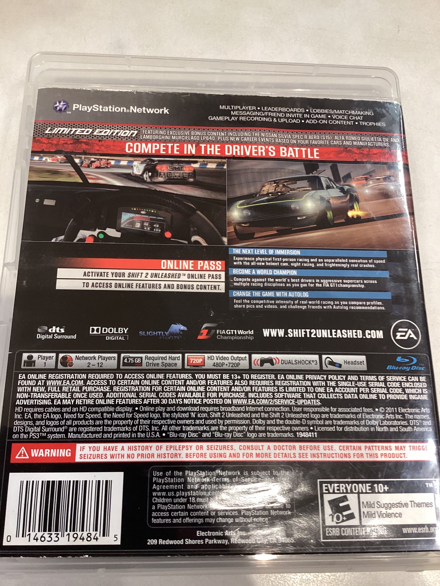 Shift Unleashed 2 (Limited Edition) -PS3- Used