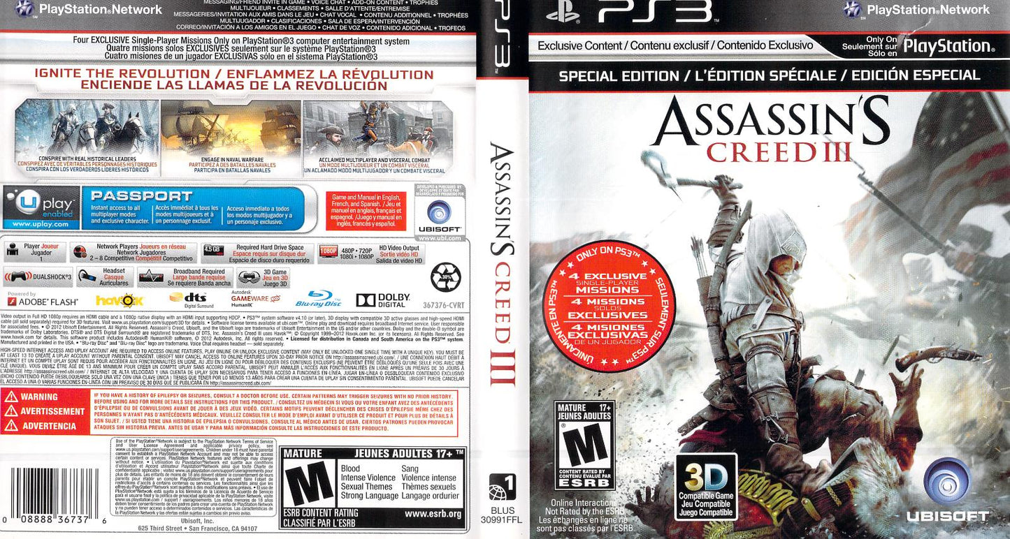 Assassin's Creed III - PS3 Game - Used