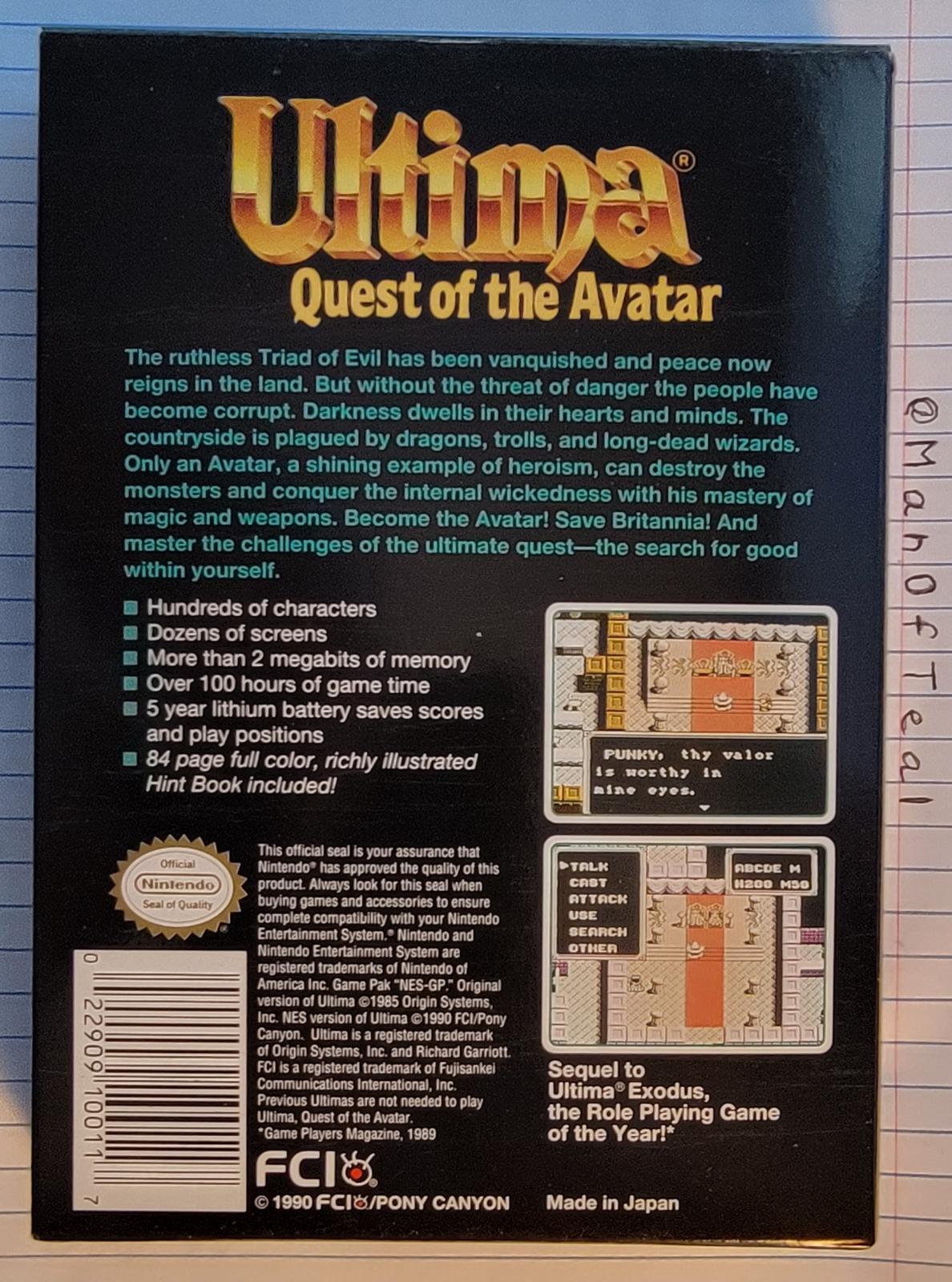 Ultima Quest of the Avatar - NES - Used