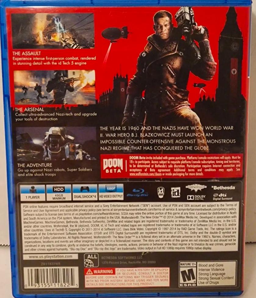 Wolfenstein: The New Order - PS4 Game - Used