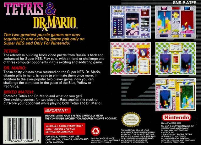 Tetris and Dr. Mario - SNES - Used