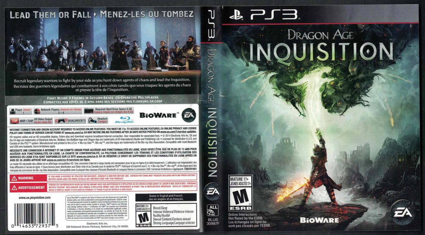 Dragon Age: Inquisition - PS3 Game - Used