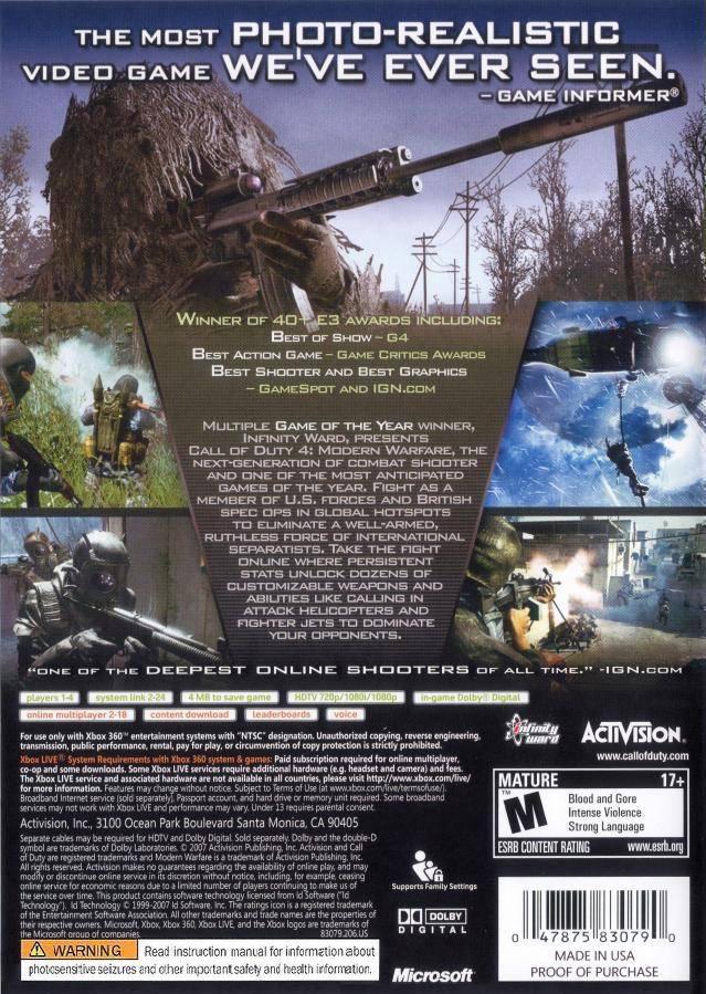 Call of Duty 4 Modern Warfare - Xb360 - Used