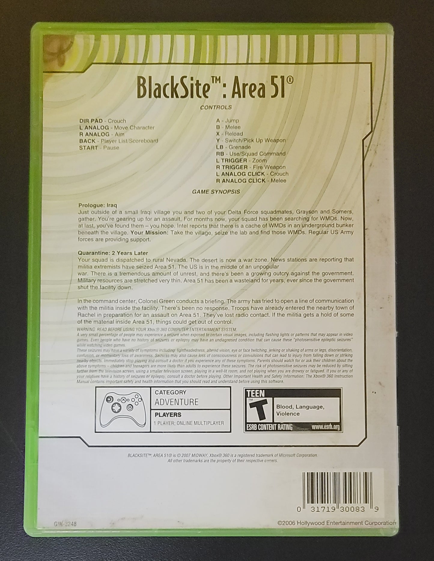 Black Site Area 51 - Xb360 - Used