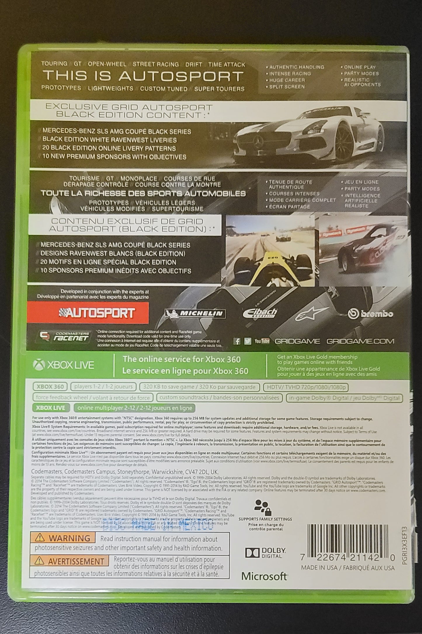 GRID Autosport Limited Black Edition - Xb360 - Used