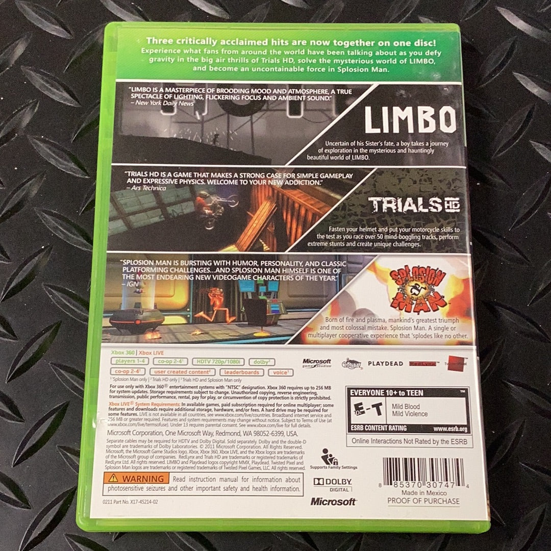 Trials HD / Limbo / Splosion man - Xb360 - Used