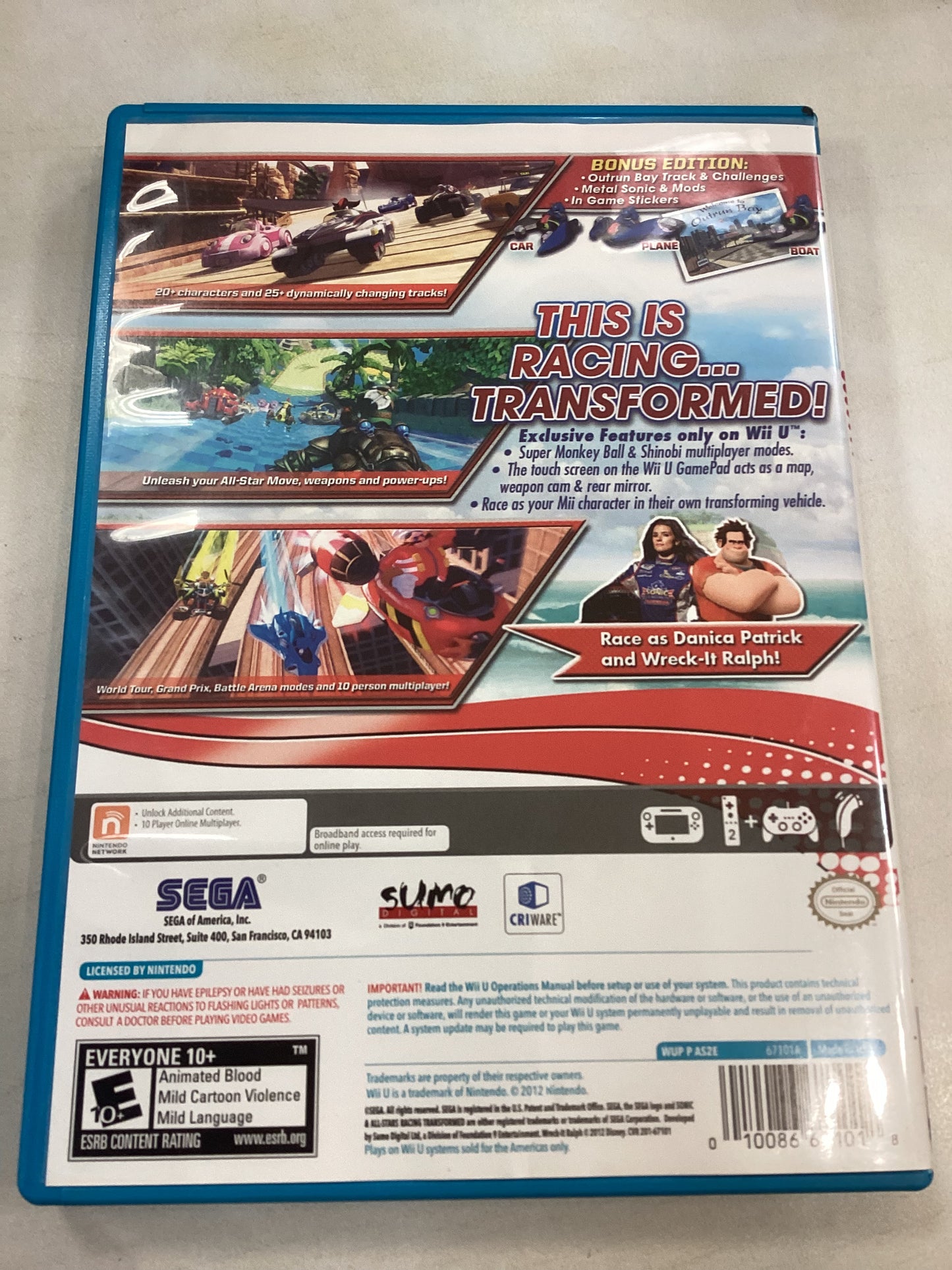 Sonic All-Stars Racing Transformed -Wii U- Used