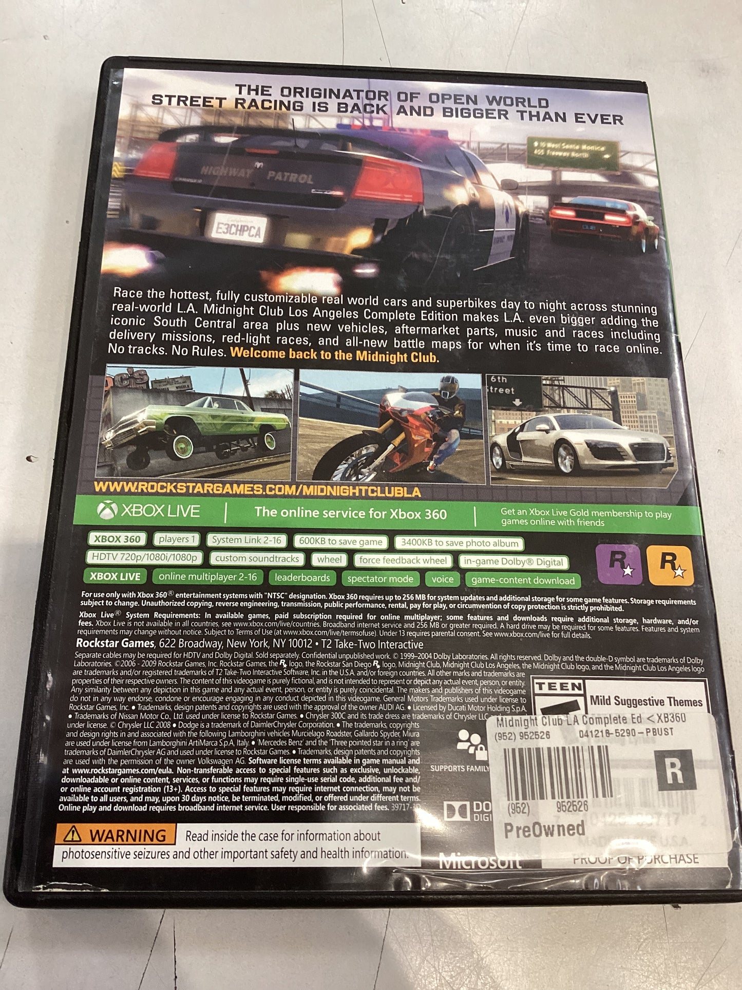 Midnight Club Los Angeles (Complete Edition) -XB360- Used