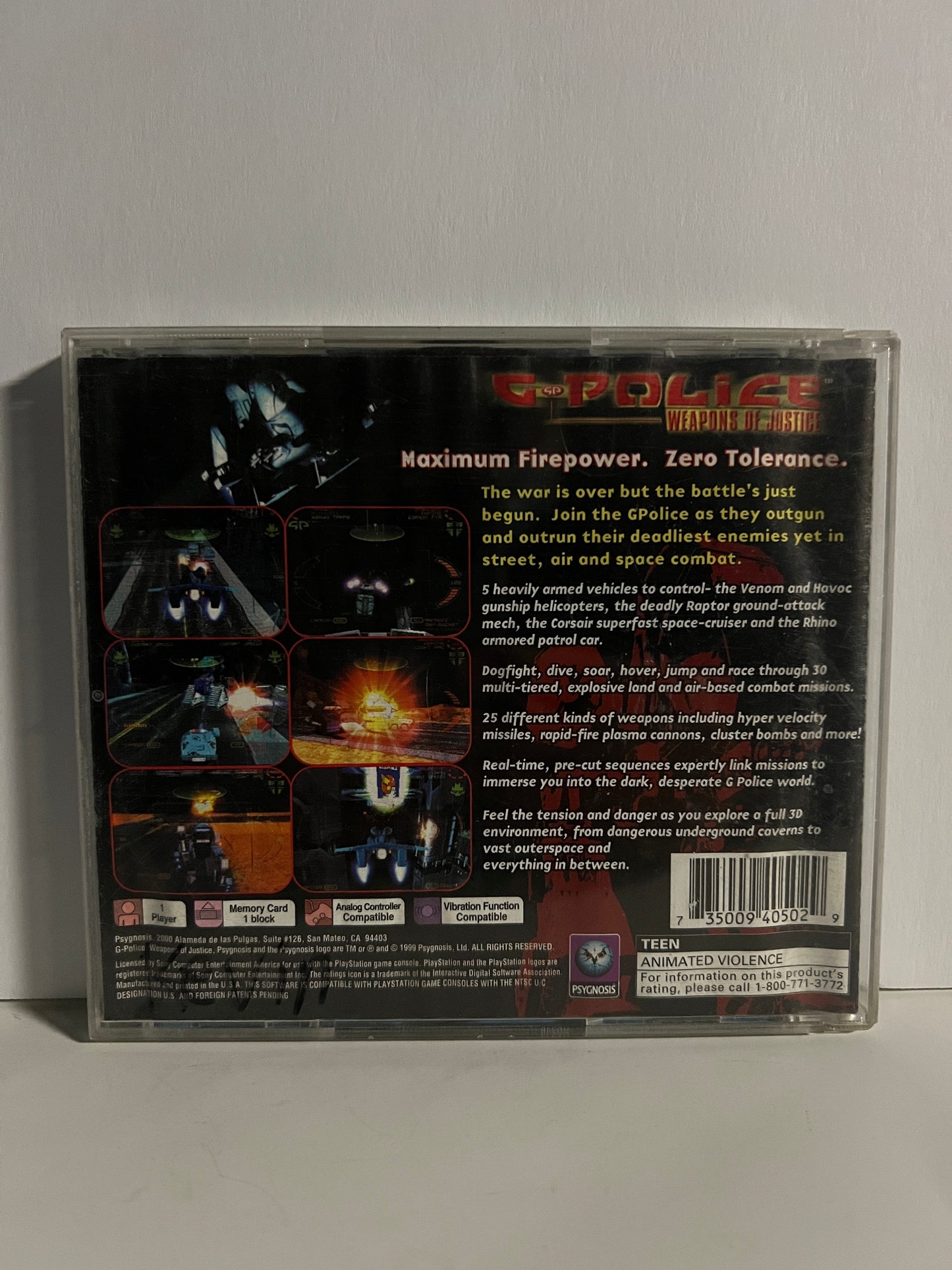 G-Police, Weapons of Justice - PS1 Game - Used